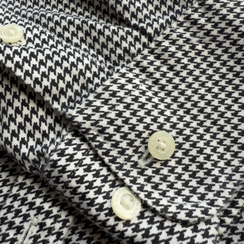 Chaps Classics Houndstooth Button Down Top Black … - image 4